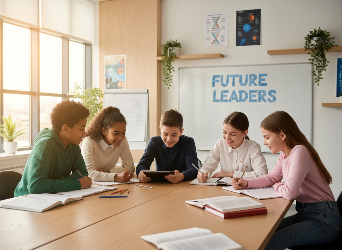 Élèves de collège travaillant ensemble sur leur projet d'orientation